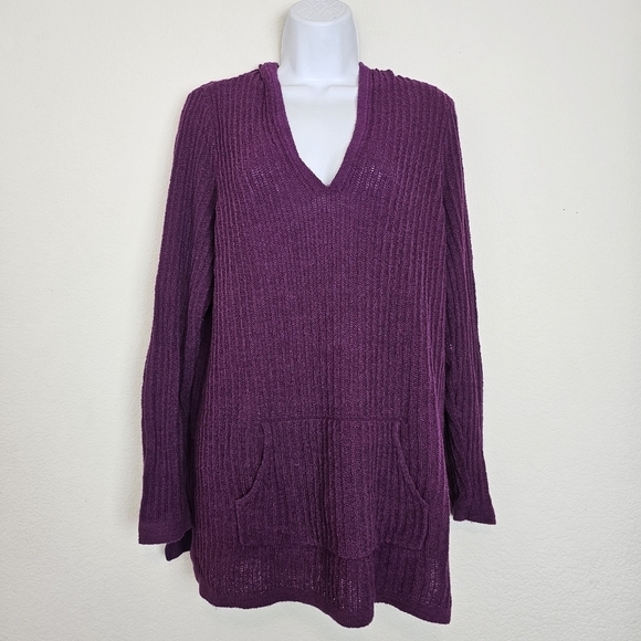 Torrid Ribbed Tunic Hoodie Sweater Plum Purple Long Sleeve V-Neck Women’s Large - Picture 6 of 12